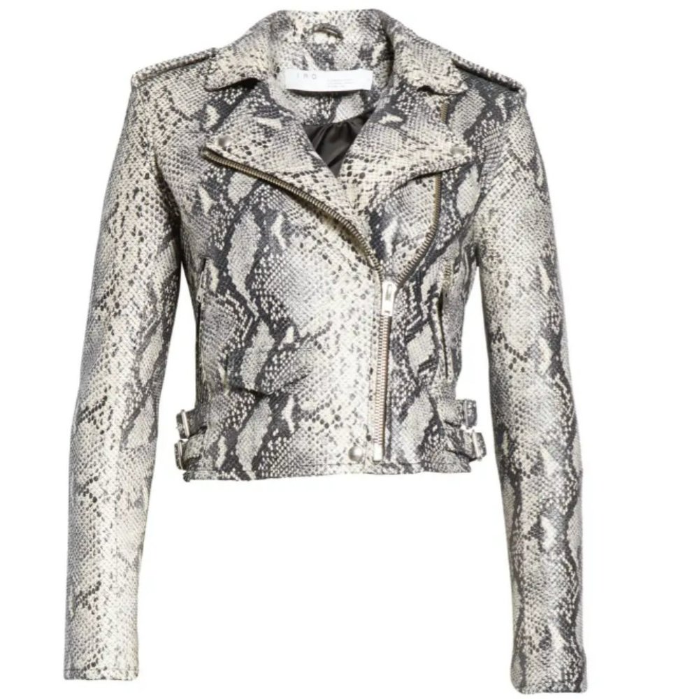IRO Ashville Snake Embossed Leather Moto‎ Jacket, Size 2, New